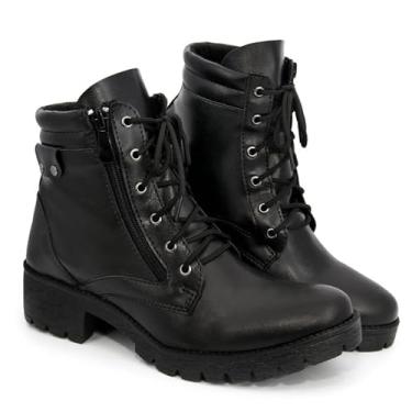 Imagem de Bota Feminina de Estilo Militar com Cano Médio, Zíper Lateral, Cadarço Ajustável e Base Antideslizante