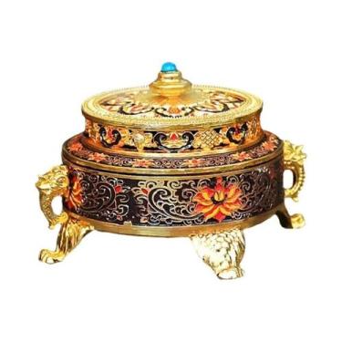 Imagem de Incensário De Liga De Cobre Antigo Com Placa De Templo Pintada Em Esma