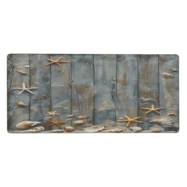 Imagem de Tapete de rato grande, estrela-do-mar, madeira, praia, impermeável, tapete protetor de mesa estendido para computador, base de borracha antiderrapante para escritório, computador, teclado, laptop e