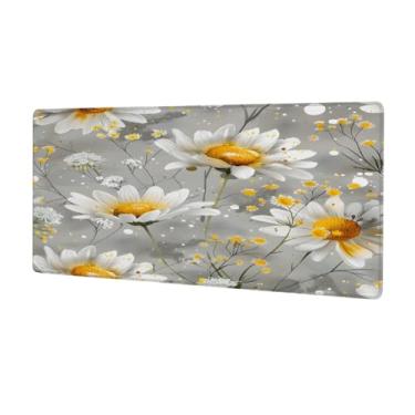 Imagem de Tapete de mouse floral retrô margarida grande à prova d'água tapete protetor de mesa estendido para computador base de borracha antiderrapante para escritório, computador, teclado, laptop e mesa de