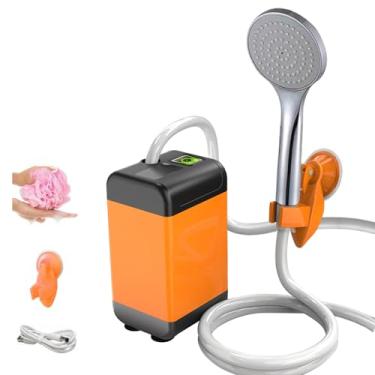 Imagem de Bomba de Chuveiro Elétrico Portátil para Camping com Display Digital Inteligente Design Estrutura Silenciosa Potente Sucção Água Níveis Reais Potência e Saída Bateria 7800mAh Recarregável via USB Cupu