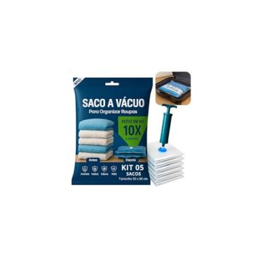 Imagem de Saco à Vácuo para Viagem e Organização de Roupas, 50x60 cm, PVC, Impermeável, Reutilizável, Reduz até 3x o Volume