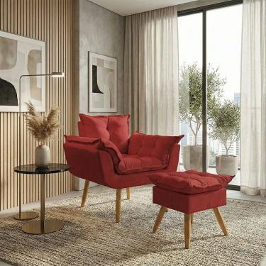 Imagem de Kit Poltrona e Puff Alice Decorativa Confortável Para Sala Recepção Manicure Quarto Consultório Tecido Suede