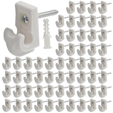 Imagem de BokWin Pacote com 60 clipes de parede de plástico branco clipes de prateleiras de armário suportes de prateleira de arame clipes de laço para prateleiras de arame com parafusos incluídos e tubos de
