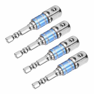 Imagem de HARFINGTON Conjunto de extensão de soquete de chave de impacto, 4 peças, chave quadrada de 1/5.1 cm, adaptador de haste hexagonal brilhante de 1/10.2 cm para chaves de fenda, prata-azul
