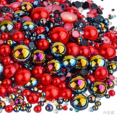 Imagem de 500 peças ABS pérolas semi-redondas e resina flatback strass tamanhos variados kit sortido para fazer joias DIY, arte de unhas, decoração de artesanato (cor 8)
