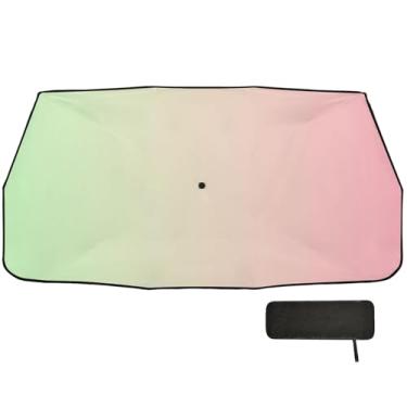 Imagem de Guarda-chuva de para-brisa dobrável gradiente verde rosa para carro cobertura completa persianas de caminhão para para-brisa 147.3 cm x 75.4 cm