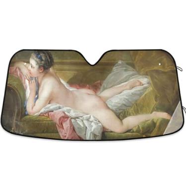 Imagem de Boucher Print Blonde Nude Print Sombra de sol personalizada para para-brisa de carro bonito retrátil dobrável caminhão carro janela persianas para-brisa frontal L, 144.8 cm x 80.0 cm