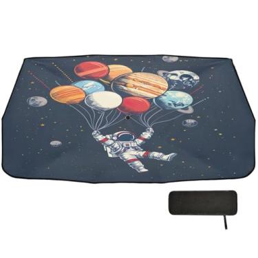 Imagem de Balões em forma de planetas astronautas dobráveis para para-brisa de carro protetor solar bloqueio UV capas de janela de carro para sol 147 x 75 cm capa de guarda-chuva de carro
