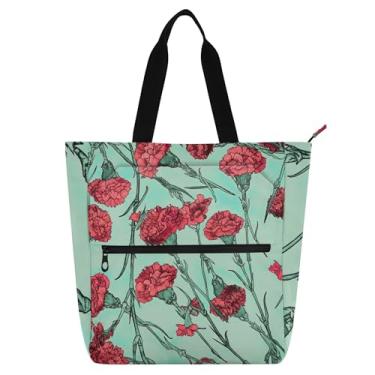 Imagem de Red Cravos Cravos Florais Bolsas Femininas para Trabalho Lona Sacos de Tecido Faculdade Escola Lindas Bolsas Infantis Amantes de Livros Presentes
