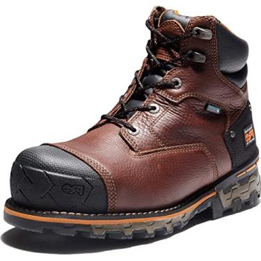 Imagem de Bota de trabalho industrial masculina Timberland PRO 15 cm Boondock Comp Toe WP isolada, Brown Tumbled Leather, 7.5 Wide