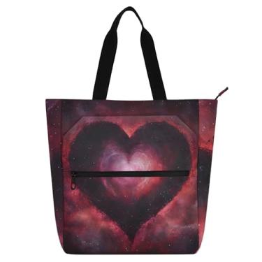 Imagem de GAIGEO Bolsa de trabalho feminina celestial em forma de coração, bolsa escolar de lona com zíper, bolsas para professores com compartimentos