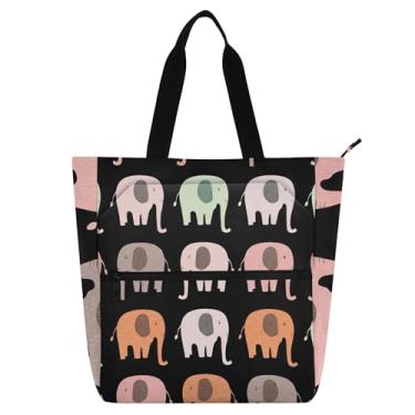 Imagem de GAIGEO Sacola infantil com desenho animado de elefantes com zíper, para escola, trabalho, viagem, bolsa de lona média reutilizável