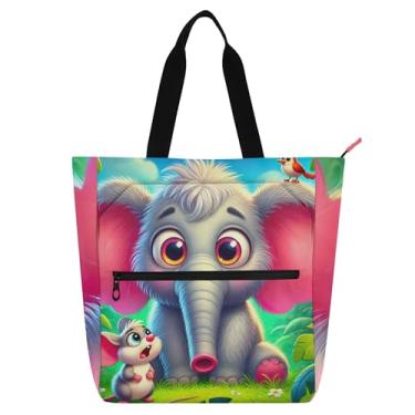 Imagem de Bolsa de trabalho feminina divertida com estampa de elefante e pássaro, bolsa escolar de lona com zíper, bolsas para professores, presentes para amantes de livros