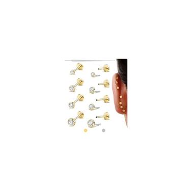 Imagem de GEMQUEEN G23 Brincos de titânio com costas planas hipoalergênicos: brinco sem fio banhado a ouro 14 k 16 g 18 g 20 g cartilagem hélice tragus concha piercing joias pequenos nariz lábio labret tachas