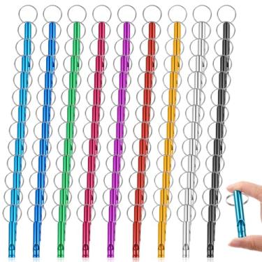 Imagem de Hpmjz 200 apitos de emergência com chaveiros, apito de sobrevivência de alumínio, apito de segurança extra alto, multicolorido, impermeável, para acampamento ao ar livre, caminhadas, passeios de barco