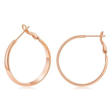 Imagem de Gacimy Brincos femininos de argola de ouro rosa de 5 mm de largura, banhados a ouro rosa 14 K com pino de prata esterlina 925, médio de 30 mm