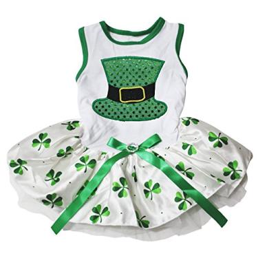 Imagem de Petitebella Vestido verde para cachorro com chapéu alto (branco/trevo (laço verde), 2GG)