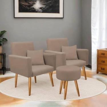 Imagem de Poltrona Decorativa com Puff Sala | Estofada em Suede, Pé Palito Madeira, Conforto e Design Moderno(Capuccino)