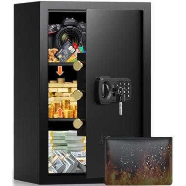 Imagem de Cofre eletrônico de 55 cm de altura, cofre grande para casa com bolsa A4 à prova de fogo, caixa de segurança antifurto com trava de teclado, chaves de reserva, caixa de fonte de alimentação externa