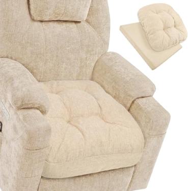 Imagem de BUYUE Almofada de cadeira de suporte de espuma de látex natural para idosos, removível de 2 camadas, almofada reclinável reversível de 2 faces, almofada de assento de poltrona para sofá, poltrona