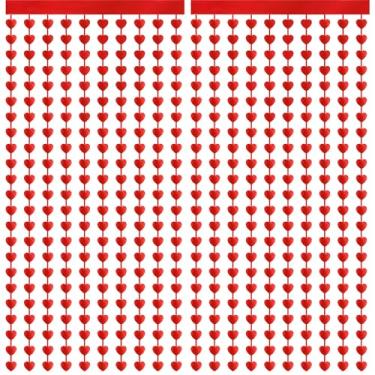 Imagem de Pacote com 2 cortinas de cordão de coração vermelho para o Dia dos Namorados, cenário romântico de 3,3 × 2 m para festas dos namorados, casamentos, aniversários, cabines de fotos e decorações com tema