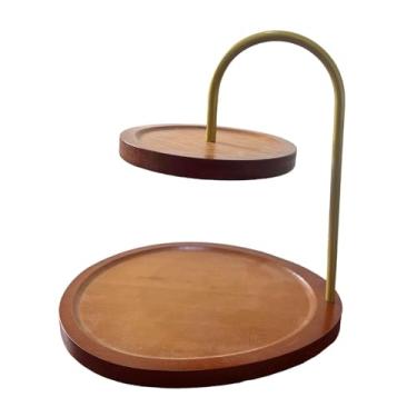 Imagem de IEUDNS Porta-chaves de madeira para de entrada, organizador de mesa rústico para joias com 2 níveis, ideal para pulseiras, carteiras e pequenos objetos.