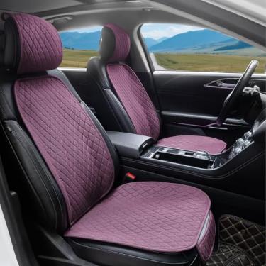 Imagem de DECKALY Pacote com 2 capas de assento de carro dianteiras de linho protetores universais de almofada de assento de carro protetores de assento automotivo para carros caminhões SUV (pacote com 2