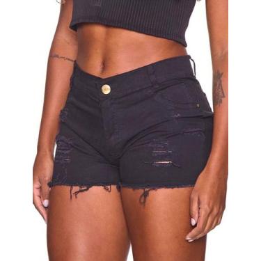 Imagem de Short jeans feminina preto rasgado com barra desfiada - Ss Jeans, 36