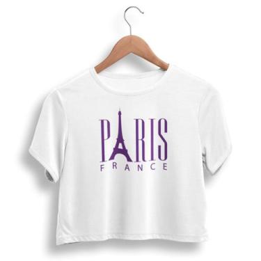 Imagem de Cropped Paris Blusa Feminina Torre Eiffel Camiseta Gola Careca 100% Al