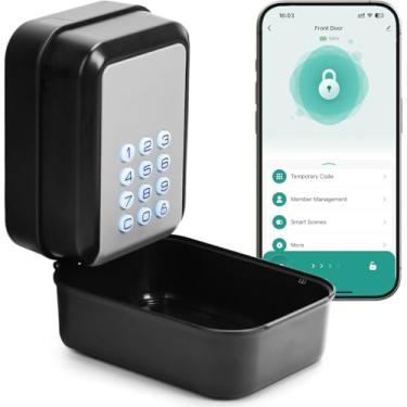 Imagem de Thlevel SAFESmart Caixa de bloqueio de chave eletrônica Bluetooth com controle de aplicativo Tuya e tipos de código PIN, compartilhe eKey caixa de bloqueio montada na parede para Airbnb Realtor House