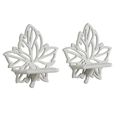 Imagem de SOFE Conjunto de arandelas de parede de madeira branca em forma de duas folhas, suporte de vela de parede prateleira de madeira de 28 cm de largura, prateleira de vela decorativa para velas de pilar,