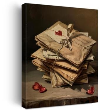 Imagem de Nurawo Decoração de parede vintage do dia dos namorados, pintura retrô com letras de amor, pôster emoldurado, arte para casa, quarto, quarto, 20 x 25 cm