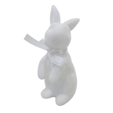 Imagem de UGPLM Coelhinho de pelúcia com laço, enfeite de mesa, decoração de Páscoa, ornamento para mesa de festa de Páscoa, casamento ou mesa de jantar, Branco