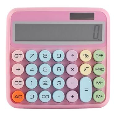 Imagem de Calculadora colorida de 12 dígitos, teclado mecânico, calculadora eletrônica de mesa para casa, escola, escritório, abs, retrô, layout de chave redonda (Rosada)