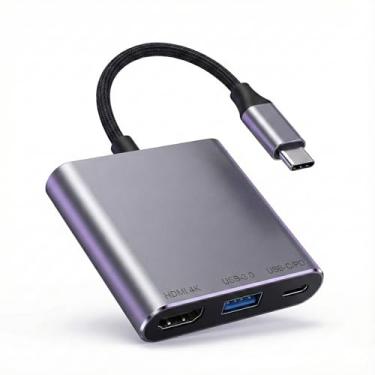 Imagem de Adaptador USB-C 3 em 1 - HDMI 4K, USB 3.0 e USB-C Tipo C (PD) – Dock Hub para TV, Celular, Switch e Notebook | OTG