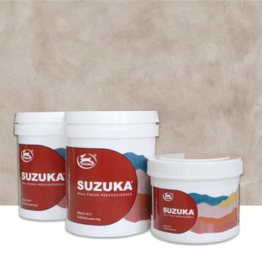 Imagem de SUZUKA Strato Texture Tinta de parede fosca efeito cal SCT-302 - gesso de lavagem de limão, tinta interior veneziana - Primer e cera Top Coat incluídos - Cinza natural