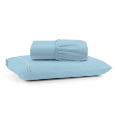 Imagem de Jogo Cama Lençol Bali Solteiro Percal 180 Fios 100% Algodão Ponto Palito 2 Peças - Azul Claro