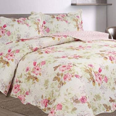 Imagem de Kit Cobre Leito Colcha Mix King Estampado Dupla Face Floral 3 Peças - Mariela