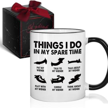 Imagem de Kadiak Caneca de presente de Dachshund para dono de cachorro, Things I Do In My Spare Time, presente de dachshund para amantes de cães, salsicha engraçada, cães, mãe, pai, caneca de café, presentes