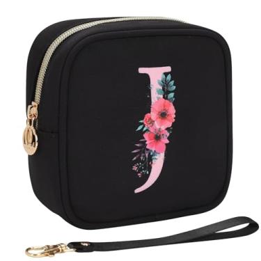 Imagem de Relavel Bolsa de maquiagem pequena inicial para bolsa, presentes personalizados para mulheres, meninas, bolsa de cosméticos de viagem com compartimento para cartão, mini bolsa de batom com alça