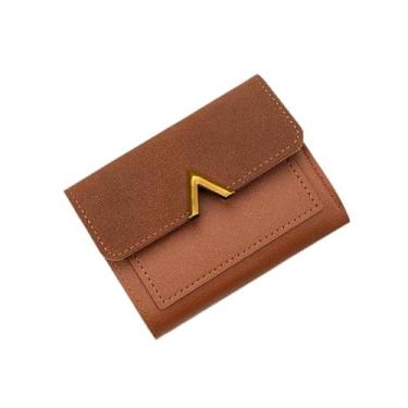 Imagem de Carteira curta feminina minimalista - carteira de grande capacidade com compartimentos para cartões e bolso para moedas, bolsa pequena e fina, Marrom, Carteira de couro