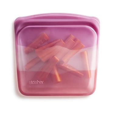 Imagem de Stasher Sanduíche reutilizável de silicone premium para armazenamento de alimentos, triângulo coral, micro-ondas, sous vide, lavável na máquina de lavar louça, forno e freezer, livre de BPA, sem
