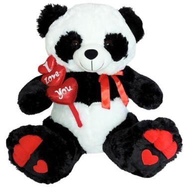 Imagem de Urso Panda de Pelúcia 3 Corações Eu Te Amo 27cm I Love You, Preto