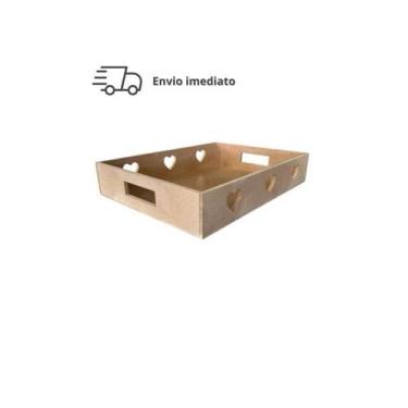 Imagem de Kit 10 Bandeja Retangular G Coração Com Alça Lisa Para Café Da Manhã O