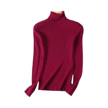 Imagem de Suéter Feminino De Manga Longa Tricotado Com Gola Alta, Pulôver Macio 