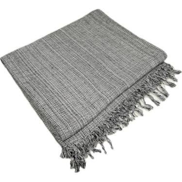 Imagem de Manta Para Sofá Super King Luxo 300x180cm 100% Algodão Tipo Capa Decorativa com Franjas Artesanal(Preto Mesclado)