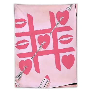 Imagem de Cruz Vermelha Coração Flecha Batom Tapeçaria Retrô Moda Pendurada na Parede Rosa Vermelho Decoração Estética Para Sala de Estar Quarto Elegante Arte de Casa Ornamento Romântico Edgy Tapeçaria 152 x