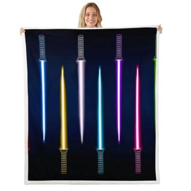 Imagem de Cobertor de cama com sabre de luz colorido, leve, macio, aconchegante, luxuoso, colorido, neon, cobertor de flanela moderno para sofá, quarto, escritório, viagens, todas as estações (solteiro 152 x