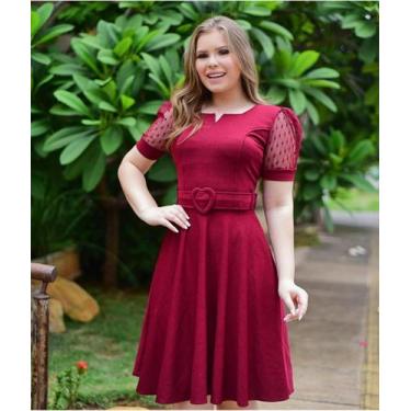 Imagem de Vestido Midi Cinto Moda Evangélica Roupas Femininas Godê Rodado Social